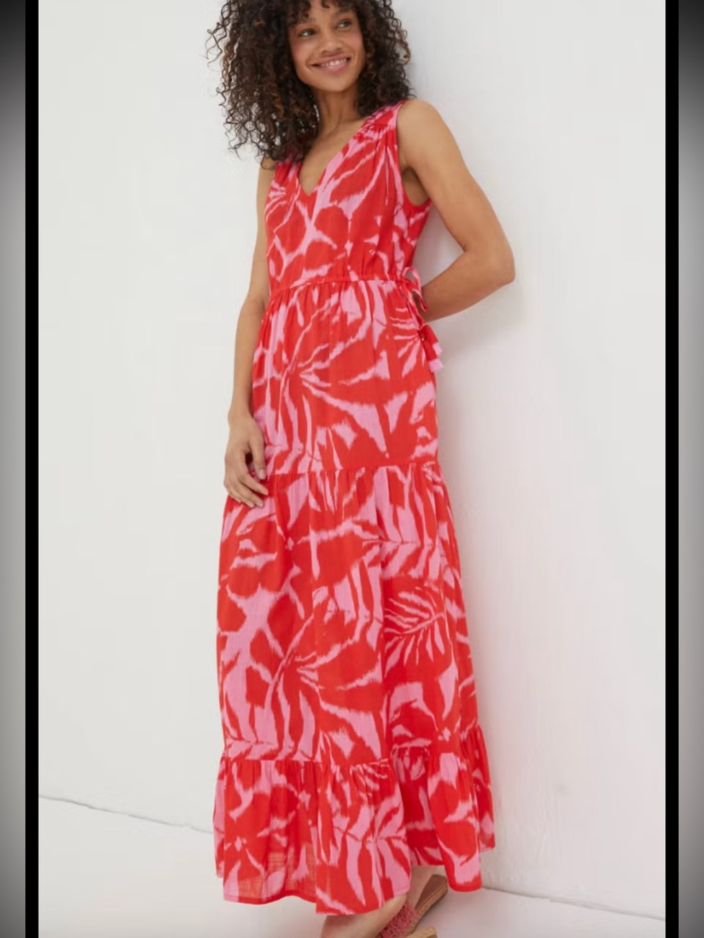 Fat face size 4, red Avery Ikat leaves midi dress with pockets.